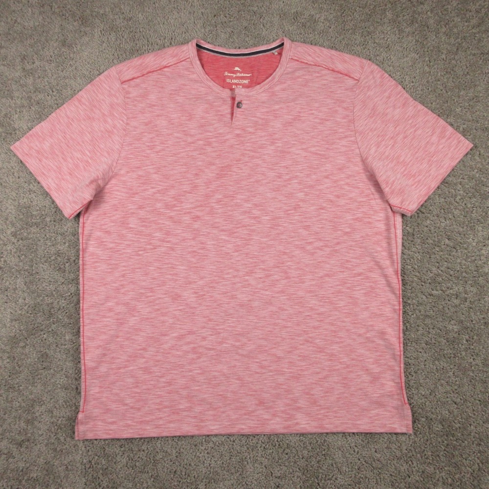 Tommy Bahama Shirt Mens XL Pink IslandZone UPF 30 Henley Short Sleeve Casual Tee